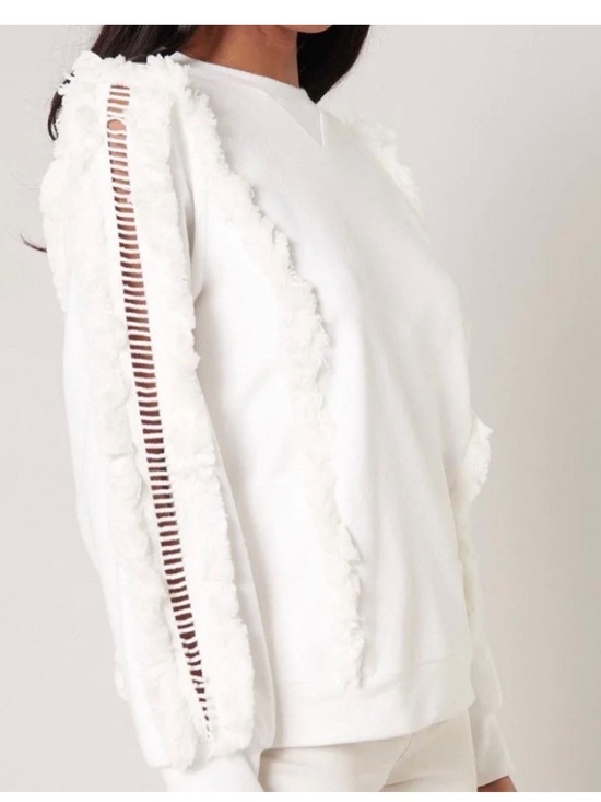 Sugarlips Tops - Sugarlips Houston Fringe White Cotton Sweatshirt NWT S